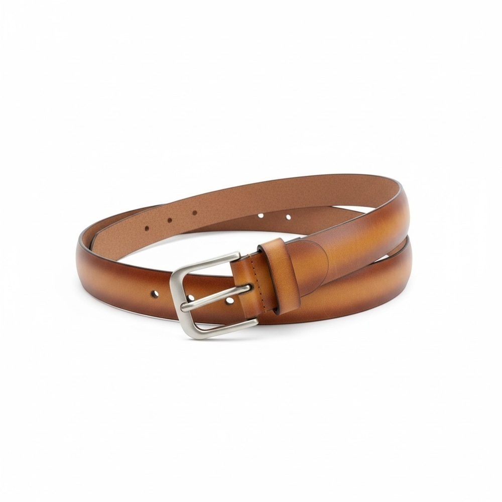 Club Room Brown Leather Belt with Silver Buckle